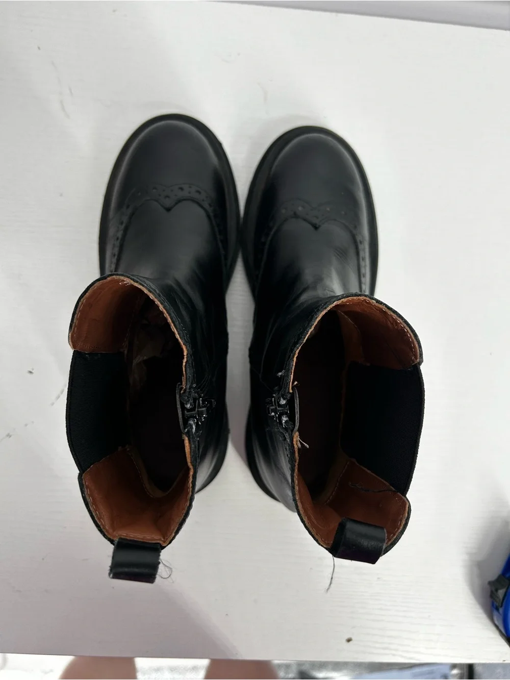 ZARA Black Leather Wingtip Chelsea Ankle Boots Women's size EU36/US 6
